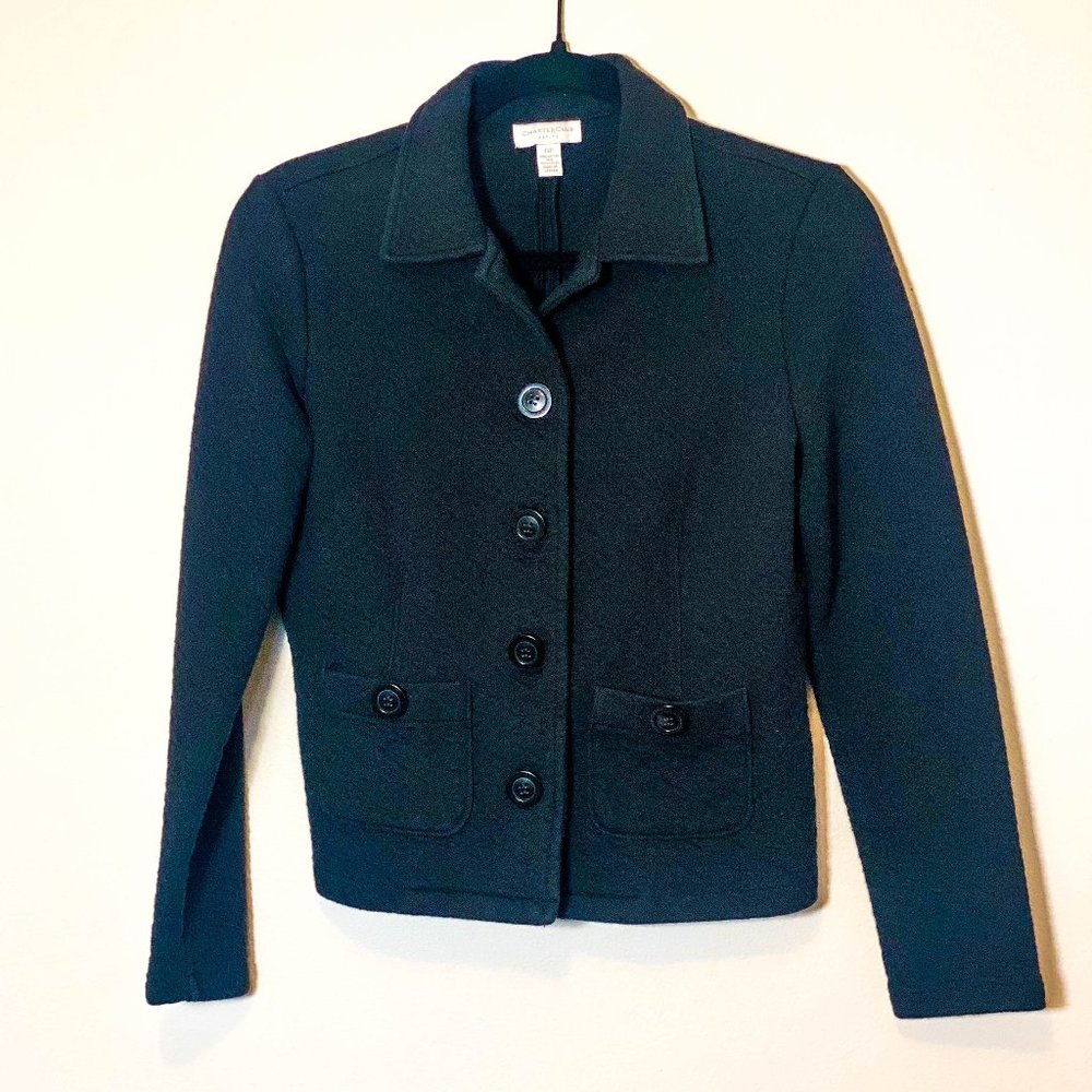 Charter Club Black Textured Knit Button Front Jacket P/P
